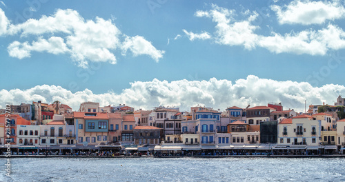 Panorama of the promenade with cafes and restaurants, hotel. Old European style architecture