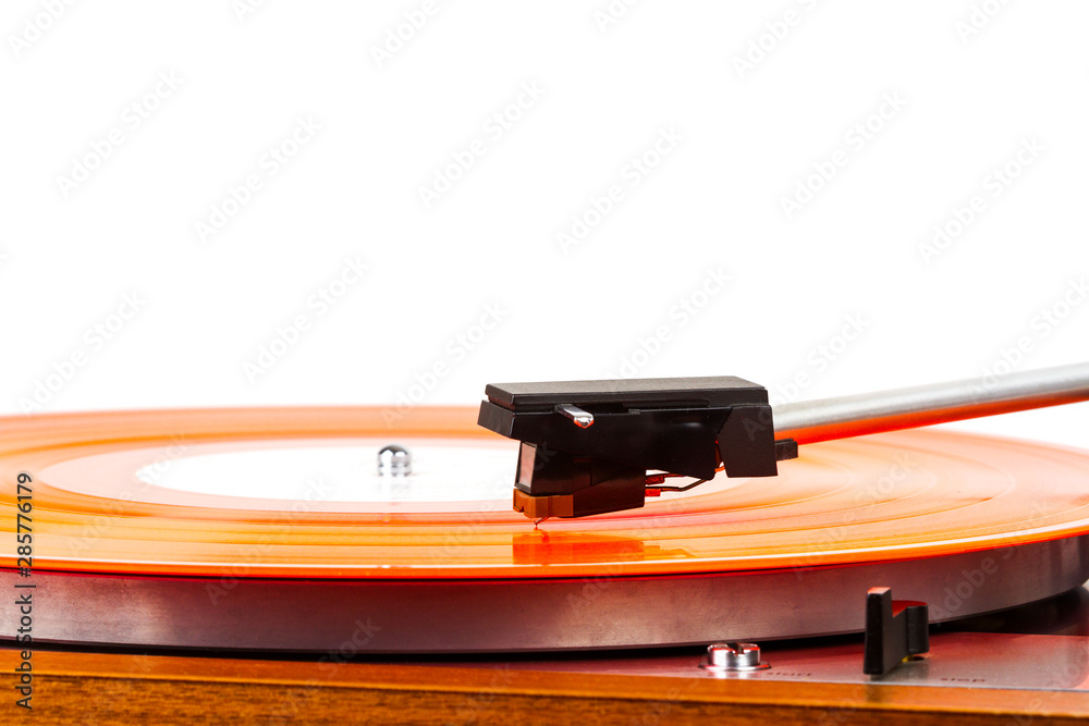 Close up of turntable needle on a vinyl Close up of turntable needle on a vinyl