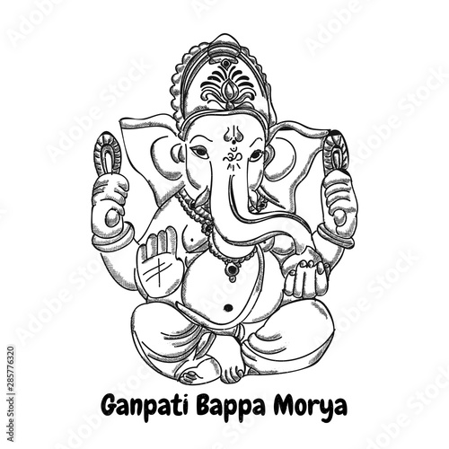 Sketched illustration of Lord Ganesha with hindi text (Oh Ganpati My Lord).