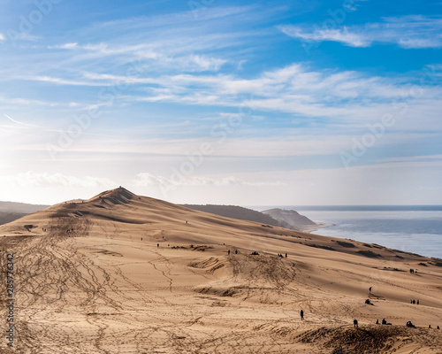 The Dune du Pilat of Arcachon in France  the highest sand dunes in Europe  paragliding  oyster cultivation  desert and beach.