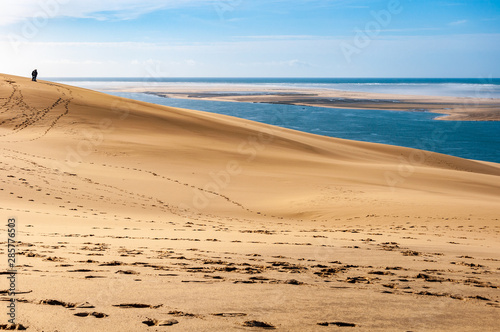 The Dune du Pilat of Arcachon in France, the highest sand dunes in Europe: paragliding, oyster cultivation, desert and beach.