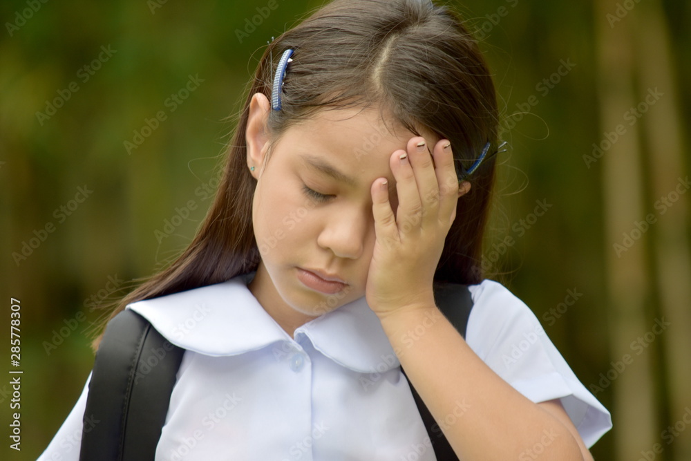 Minority Child Girl Student And Depression Wearing School Uniform Minority Child Girl Student And Depression Wearing School Uniform