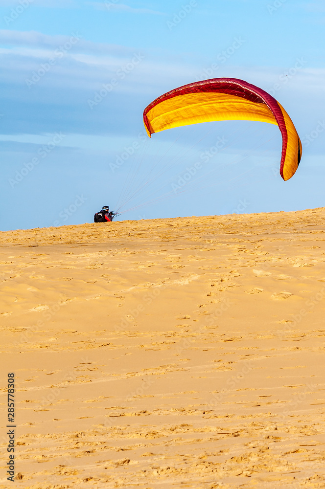 The Dune du Pilat of Arcachon in France, the highest sand dunes in Europe: paragliding, oyster cultivation, desert and beach. The Dune du Pilat of Arcachon in France, the highest sand dunes in Europe: paragliding, oyster cultivation, desert and beach.