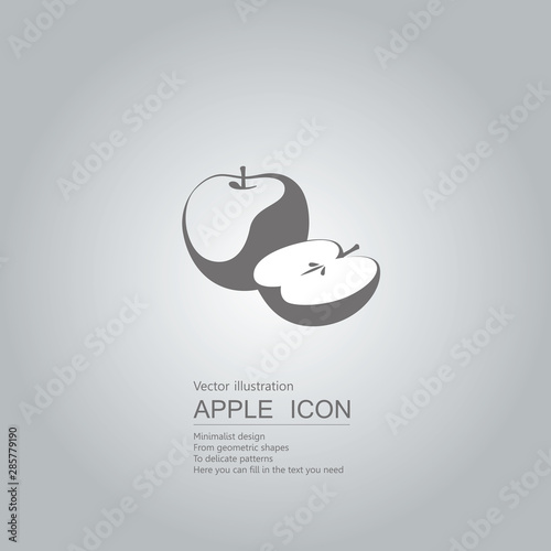 Vector drawn apple. The background is a gradient of gray.