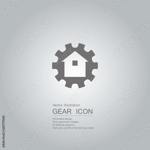 Gears and house icon. The background is a gray gradient.