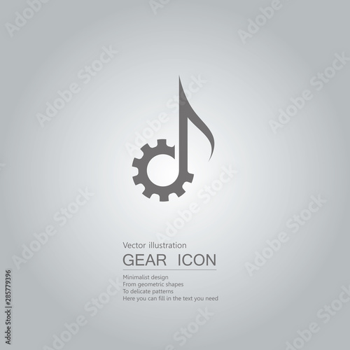 Gears and musical notes icon. The background is a gray gradient.
