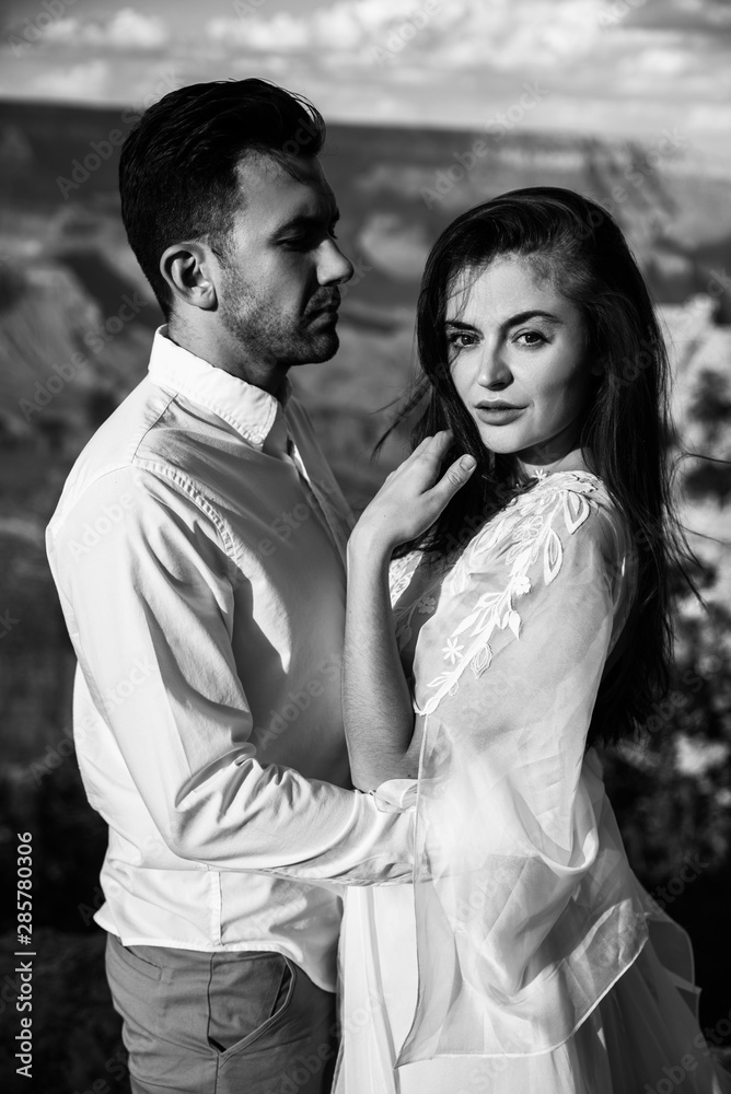 Fototapeta premium Black-white portrait of a beautiful couple