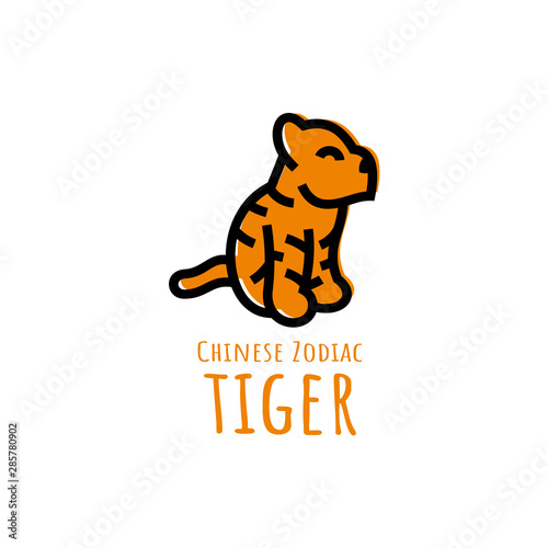 chinese zodiac or shio tiger logo design in flat style template for all media