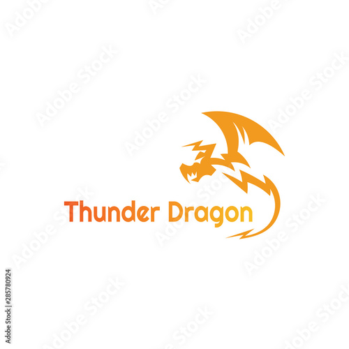 Fototapeta Naklejka Na Ścianę i Meble -  thunder dragon logo flat style, template and fantasy animal design