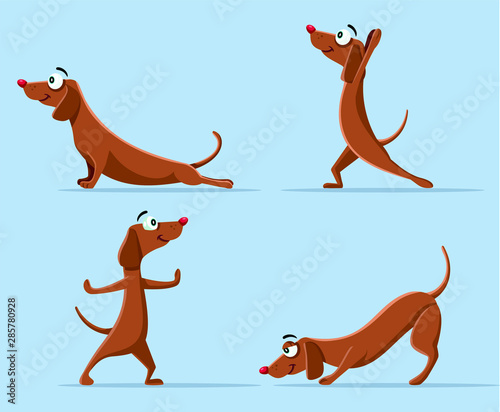 Funny Wiener Dog Doing Yoga Vector Cartoon