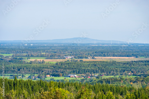 Aerial view at country landscape and Kinnekulle hill in Sweden photo