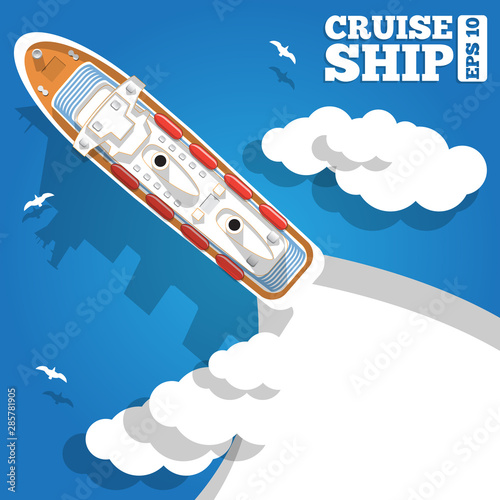 Cruise liner. View from above. Vector illustration.
