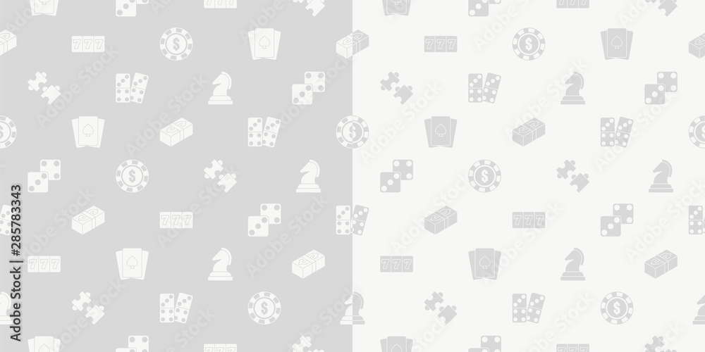 Obraz premium Vector casino, puzzle and board game set solid seamless pattern background.