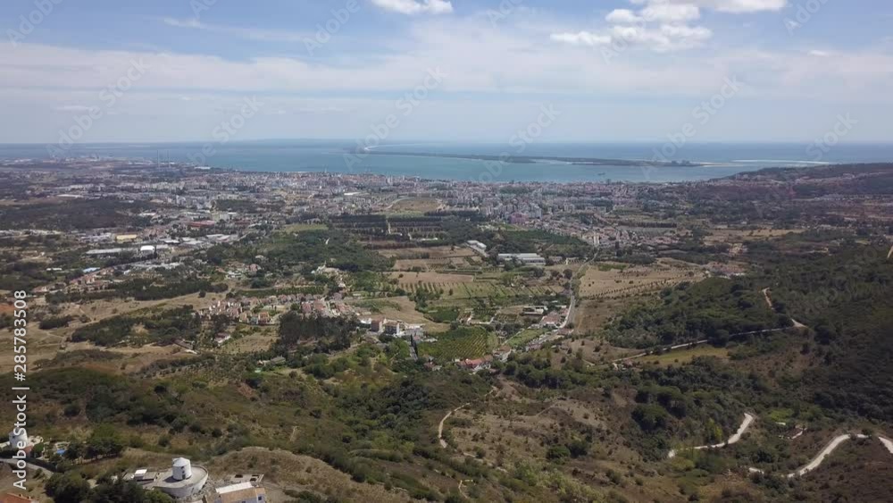 Aerial shot of Setúbal revealing Castelo de Palmela Aerial shot of Setúbal revealing Castelo de Palmela