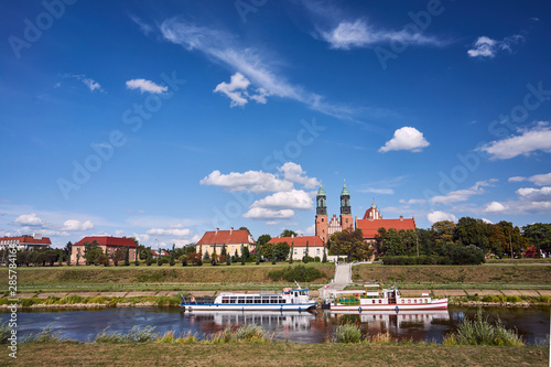 A cruise ships on the Warta River in the city of Poznan.