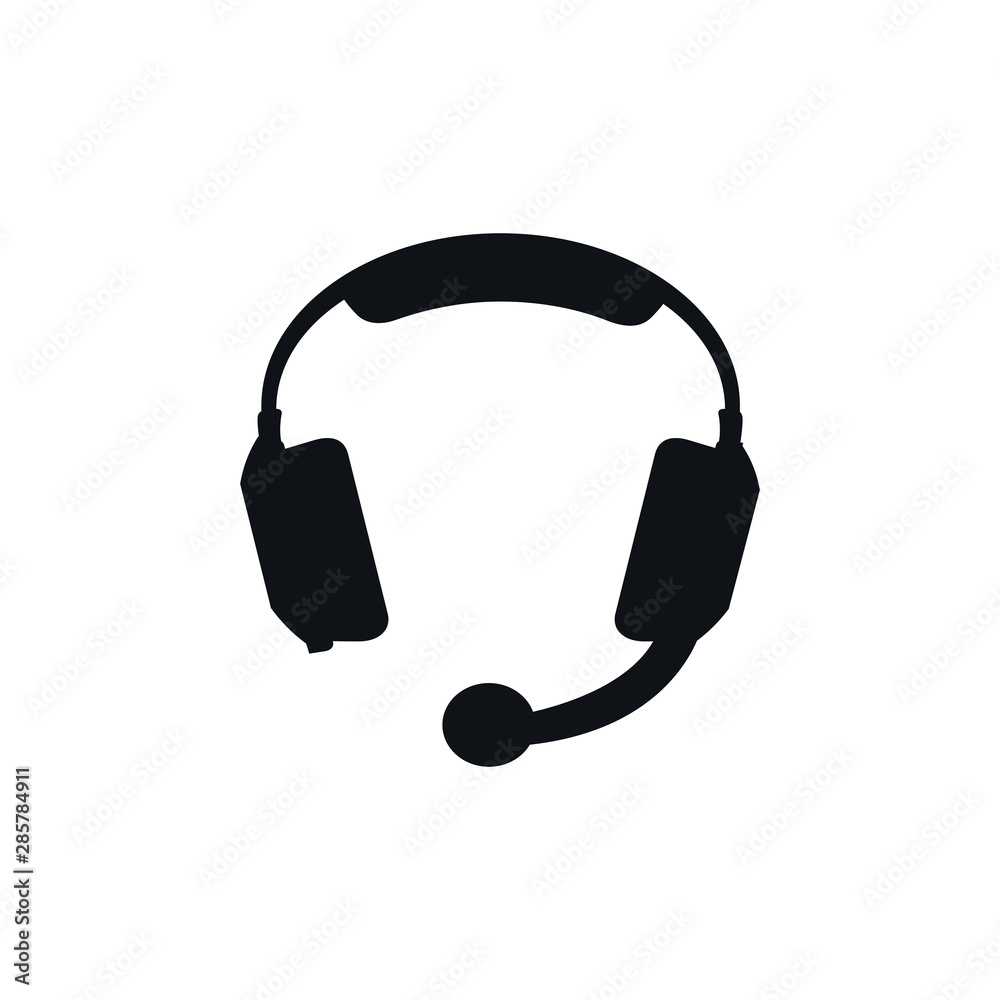Vector headphones icon. Black symbol silhouette isolated on modern gradient background Vector headphones icon. Black symbol silhouette isolated on modern gradient background