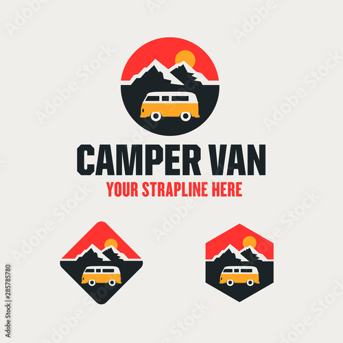 Camper Van Outdoor Adventure Travel logo vector template
