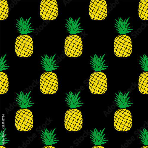 Vector Seamless Pattern with Pineapples. Drawing background with tropical fruits