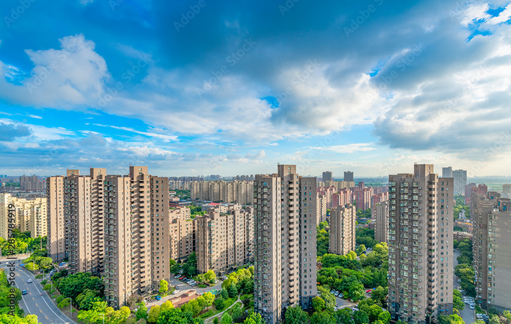 Fototapeta premium Real estate and residential buildings on the outskirts of Shanghai, China