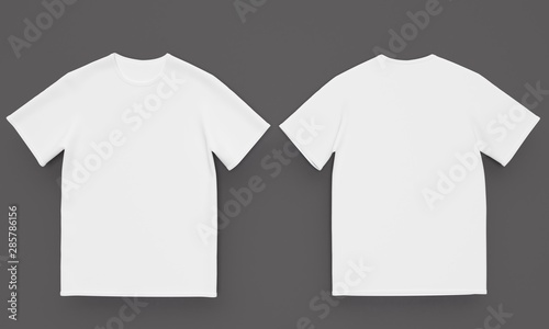 Mockup White men's t-shirt on a dark table. Front and back view. 3d rendering