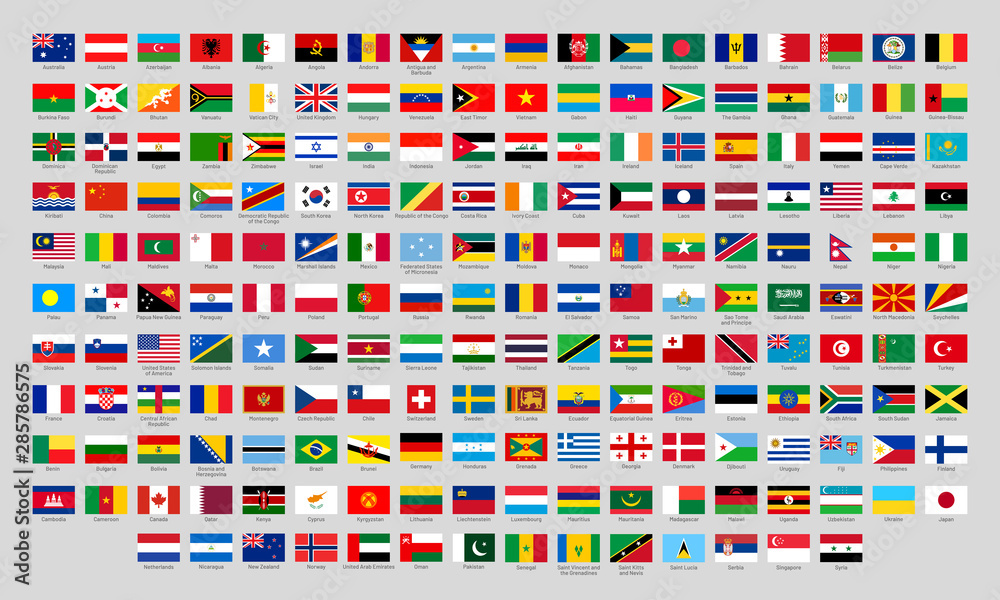 Wszystkie Flagi świata I Ich Nazwy World national flags. Official country signs, europe emblems, asia and