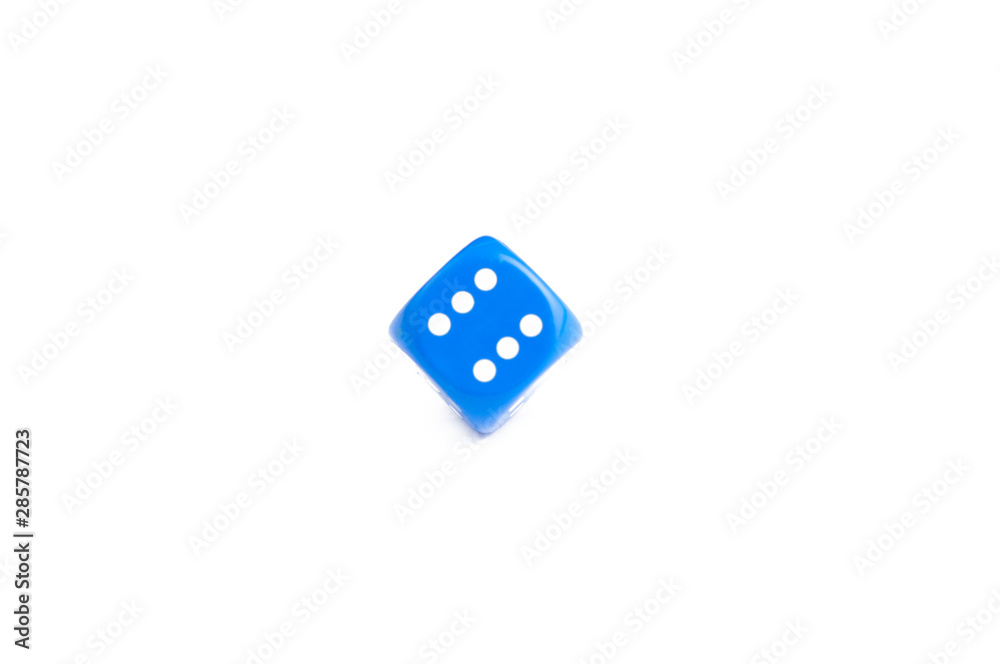 Blue dice isolated on white background.Copy space Blue dice isolated on white background.Copy space