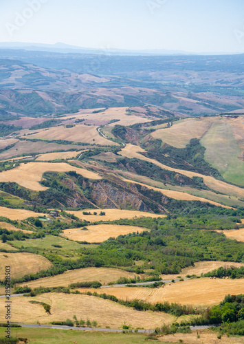 Radicofani (Italy) - The view from the medieval and renaissance town on Val d'Orcia, famous for ruins of an old castle; Tuscany region, province of Siena