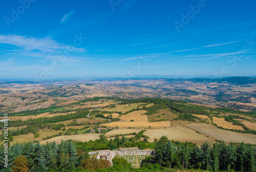 Radicofani (Italy) - The view from the medieval and renaissance town on Val d'Orcia, famous for ruins of an old castle; Tuscany region, province of Siena
