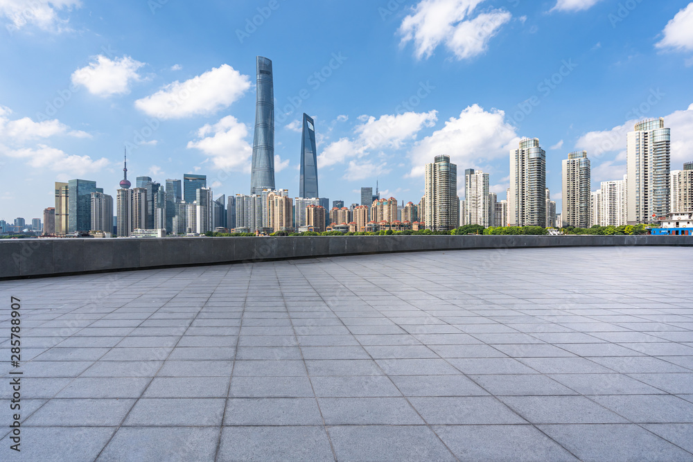 empty square with city skyline