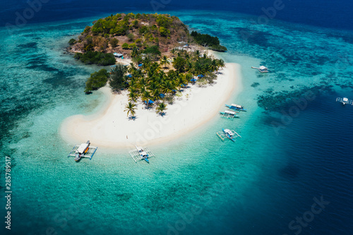 Pass island in the philippines, coron province. Aerial shot from drone about vacation,travel and tropical places