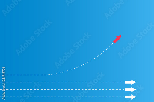 Have leadership or different concepts with directions Arrow Red and white paper and route lines on a blue background