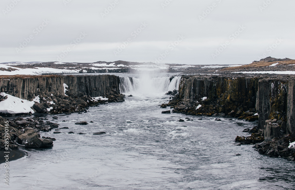 Dettifoss and selfoss,waterfalls in the northern part of iceland Dettifoss and selfoss,waterfalls in the northern part of iceland
