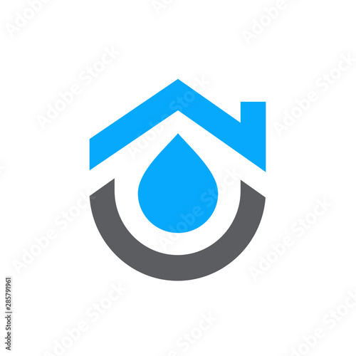 House combined with water symbol. Home plumbing logo design - Vector