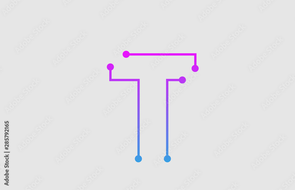 alphabet letter T logo design with colors pink and blue alphabet letter T logo design with colors pink and blue