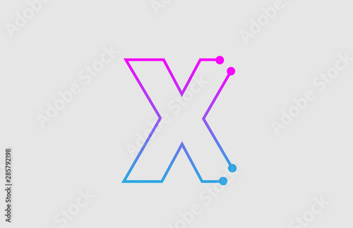 alphabet letter X logo design with colors pink and blue