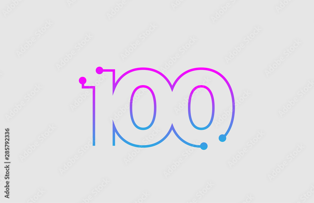 number 100 logo design with colors pink and blue number 100 logo design with colors pink and blue