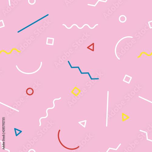 Geometric vector seamless pattern. Hipster fashion Memphis style. Geometric background in retro 80s style