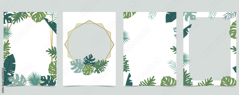 Collection of leaf background set with gold geometric,leaves,wreath.Vector illustration for invitation,postcard and logo.Editable element - obrazy, fototapety, plakaty 