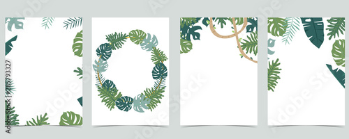 Collection of leaf background set with gold geometric,leaves,wreath.Vector illustration for invitation,postcard and logo.Editable element