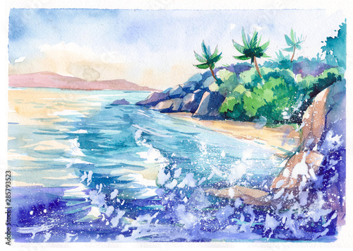 Sea. Watercolor hand drawn illustration.