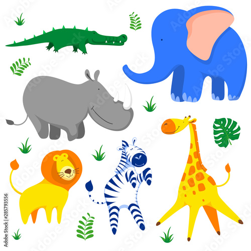 Cute and funny african animals set