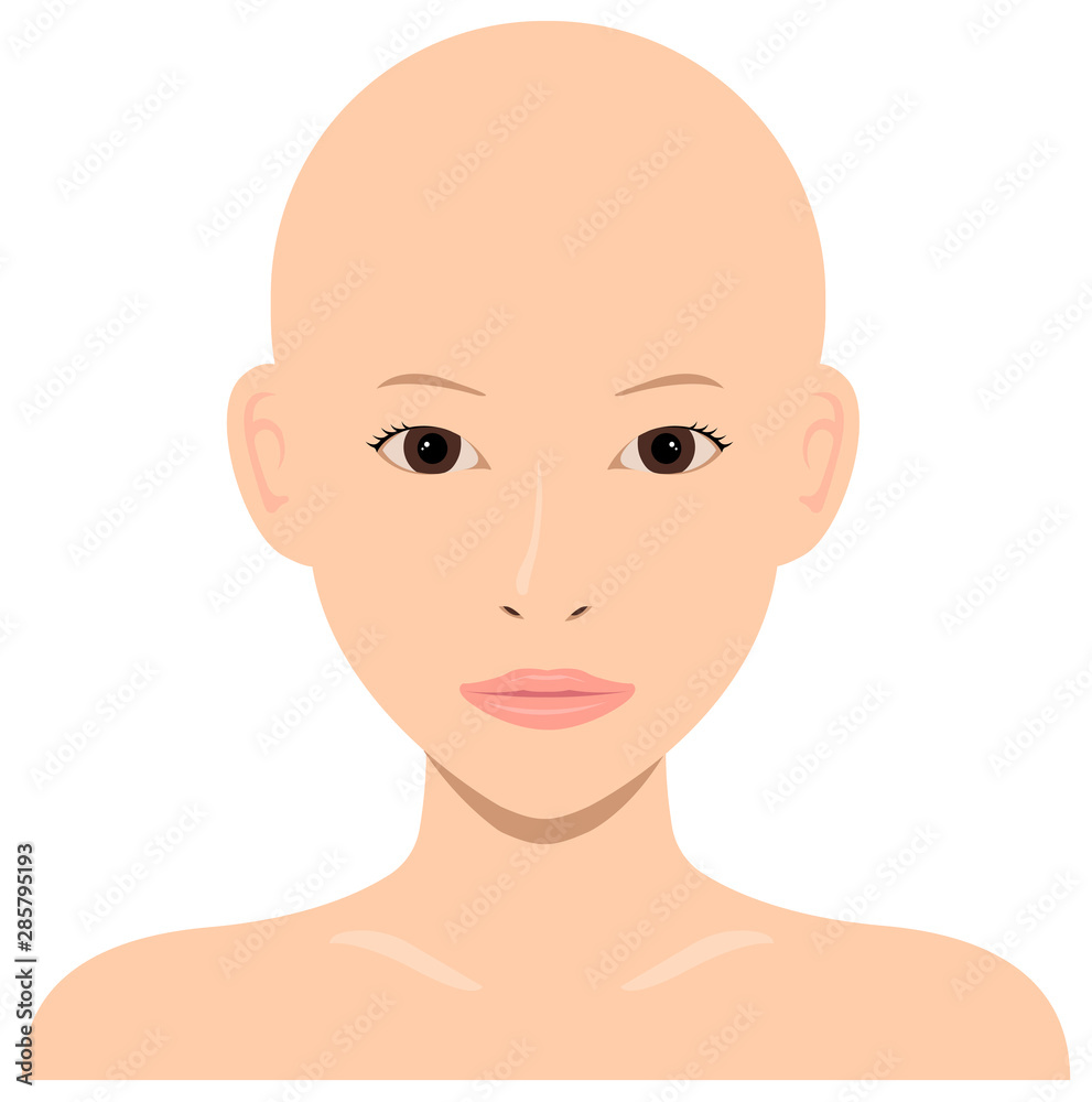 Young asian woman face vector illustration / skin head, no hair
