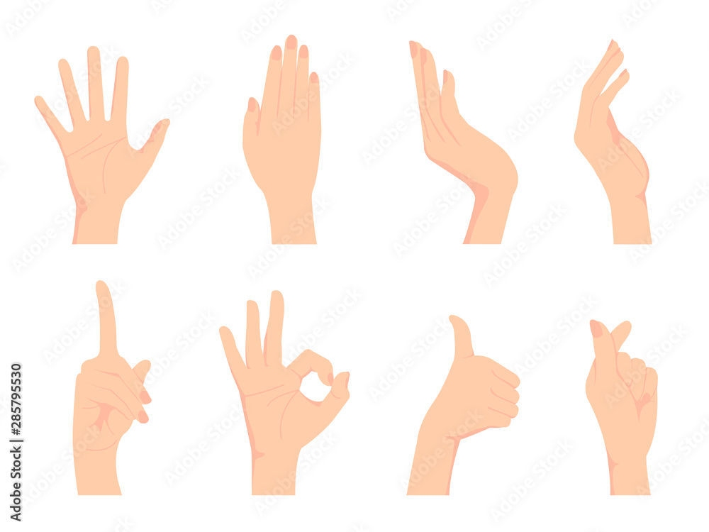 Female hand gesture (hand sign) vector illustration set / ok sign, thumb up , finger heart etc. Female hand gesture (hand sign) vector illustration set / ok sign, thumb up , finger heart etc.