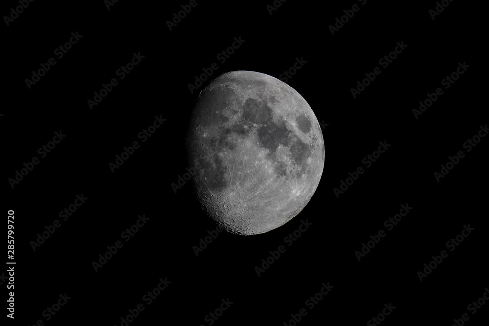 Crescent gibbous moon, with detail of its craters centered in the frame Crescent gibbous moon, with detail of its craters centered in the frame