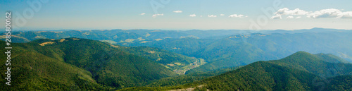 Panorama of Carpathian mountains in summer sunny day  Travel at Ukraine. Beauty of nature concept.