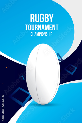 Vector of rugby ball tournament championship design elements with futuristic background.