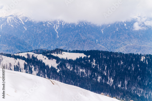 Caucasus mountains ridge . Sochi National Park. Krasnaya Polyana, Rosa peak, Sochi, Russia