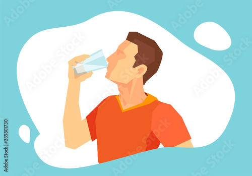 Tableau sur toile Vector of a man drinking water from a glass.