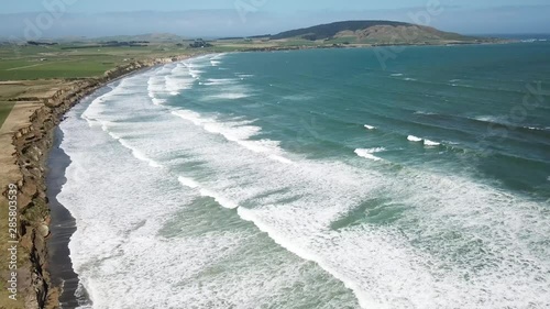 Aerial View breaking waves and Surf, Gemstone Beach, New Zealand