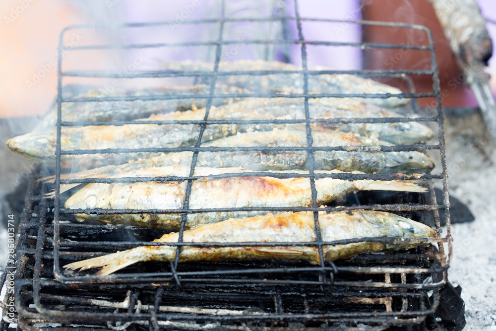 Sardines on open air grill, Morocco 